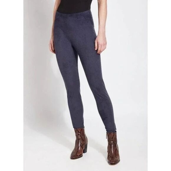 NEW Lysse Leggings Medium Faux Suede Velour Blue Pull On Compressive Stretch - Picture 1 of 15